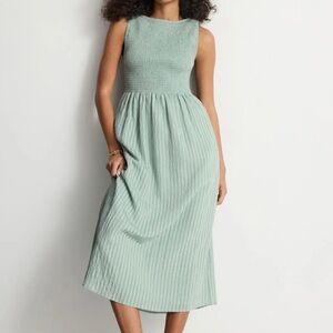 Hill House Sleeveless Smocked Midi Dress in Mint